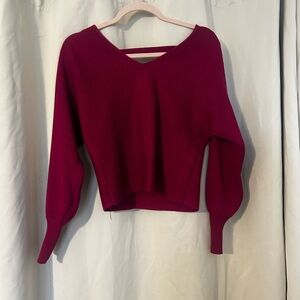 Pink Rose Women's V-Neck Ribbed Sweater in Fuchsia
